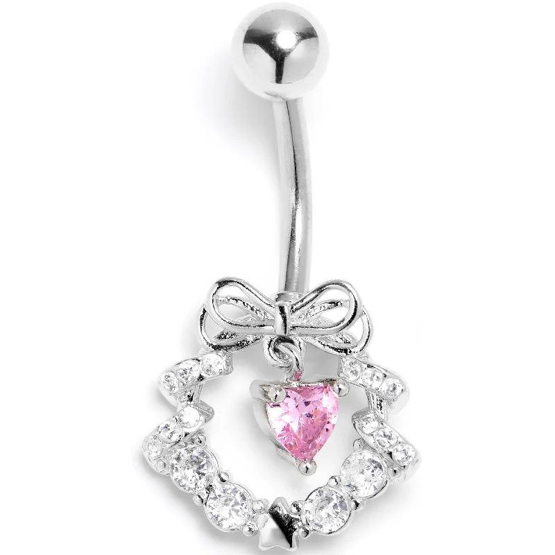 Beautiful Belly Rings with Vibrant Gems -Clear Pink CZ Gem Heart Wreath of Love Belly Ring Beautiful Belly Rings with Vibrant Gems -Clear Pink CZ Gem Heart Wreath of Love Belly Ring