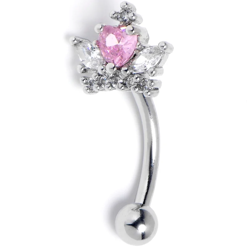 Women's Earrings – Elegant Designs for Every Personality--16 Gauge 5/16 Pink Clear Gem Crown Heart Curved Eyebrow Ring Women's Earrings – Elegant Designs for Every Personality--16 Gauge 5/16 Pink Clear Gem Crown Heart Curved Eyebrow Ring