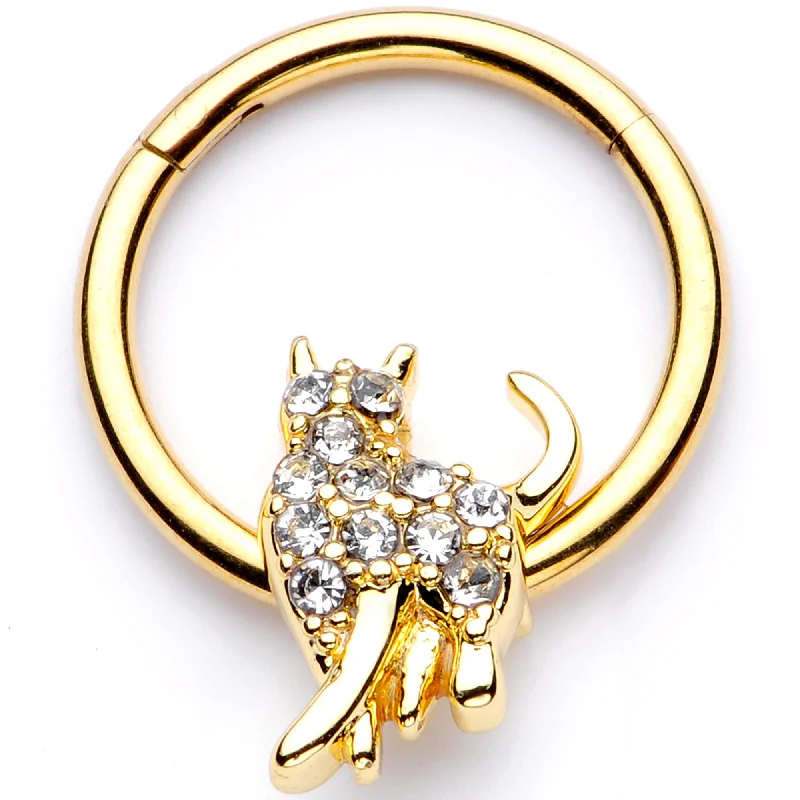 Lip Rings for Subtle yet Bold Fashion16 Gauge 3/8 Clear Gem Gold Tone Glamourpuss Cat Hinged Segment Ring