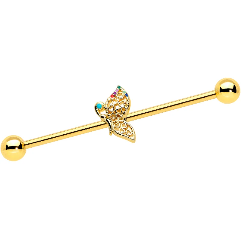 Women's Earrings – Elegant Designs for Every Personality--14 Gauge Gold Tone Colorful Hearts Butterfly Industrial Barbell 38mm Women's Earrings – Elegant Designs for Every Personality--14 Gauge Gold Tone Colorful Hearts Butterfly Industrial Barbell 38mm