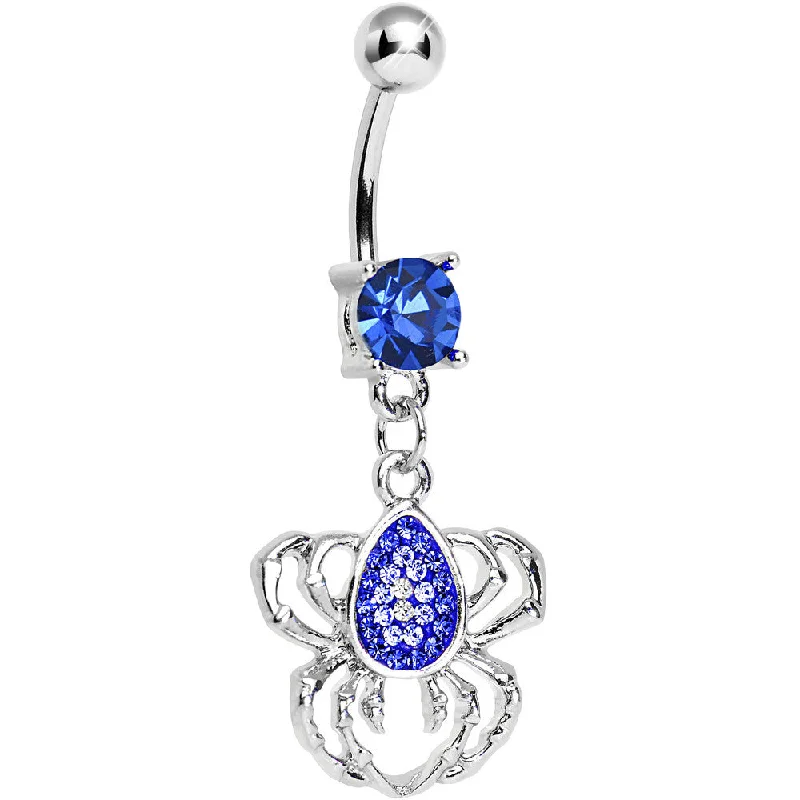 Designer Belly Rings for Unique Shine -Blue Gem Sinful Spider Dangle Belly Ring