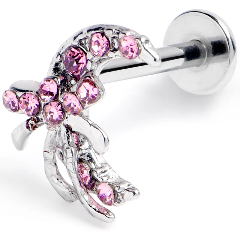 Elegant Gold Lip Rings for Chic Look16 Gauge 5/16 Pink CZ Gem Bow Moon Labret Monroe Tragus
