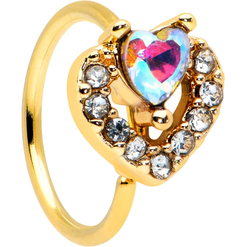 Nose Rings for Everyday Chic Looks -20 Gauge 5/16 Clear Aurora Gem Heart Rococo Valentines Day Nose Hoop Nose Rings for Everyday Chic Looks -20 Gauge 5/16 Clear Aurora Gem Heart Rococo Valentines Day Nose Hoop