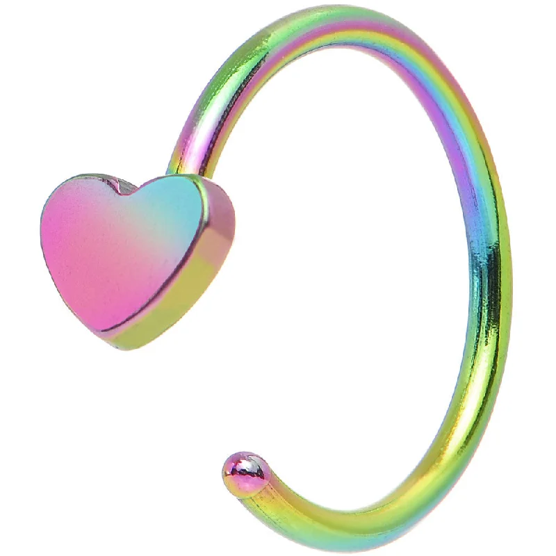 Simple Nose Rings with Classic Appeal -20 Gauge 5/16 Rainbow IP Stainless Steel Darling Heart Nose Hoop Simple Nose Rings with Classic Appeal -20 Gauge 5/16 Rainbow IP Stainless Steel Darling Heart Nose Hoop
