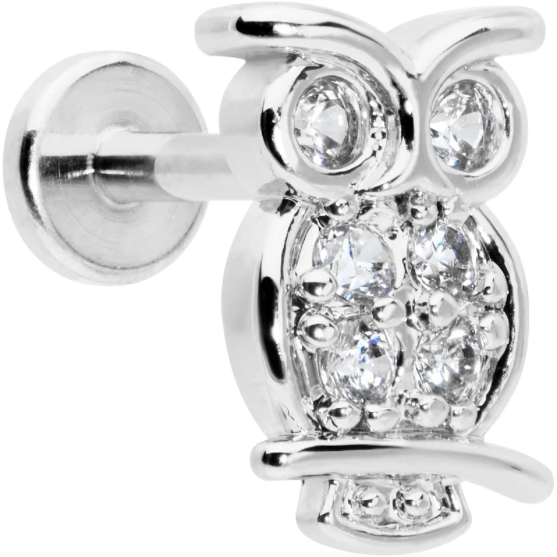 Elegant Lip Rings with Gorgeous Designs16 Gauge 1/4 Clear CZ Gem Owl Internal Thread Labret Monroe Tragus