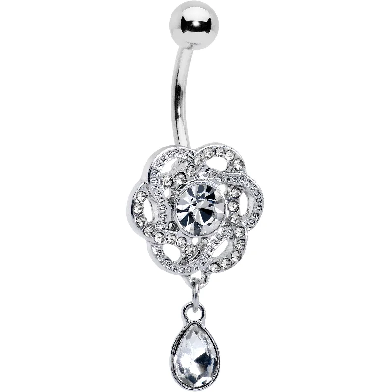 Comfortable Belly Rings for Daily Wear -Clear Gem Celtic Knot Elegance Dangle Belly Ring Comfortable Belly Rings for Daily Wear -Clear Gem Celtic Knot Elegance Dangle Belly Ring