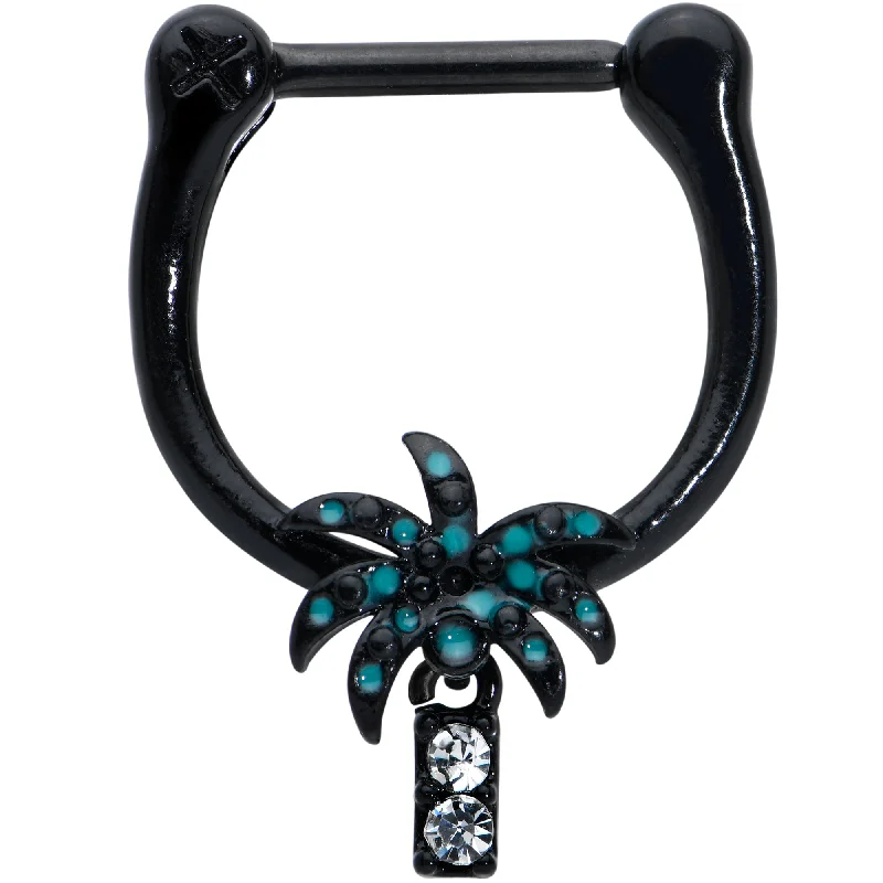 Beautiful Designer Nose Rings -16 Gauge 5/16 Clear Gem Black Night Palm Tree Dangle Cartilage Clicker Beautiful Designer Nose Rings -16 Gauge 5/16 Clear Gem Black Night Palm Tree Dangle Cartilage Clicker