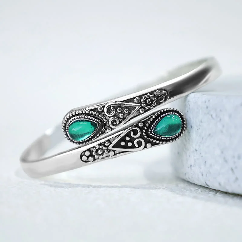 Gem-Studded Bangles for Women-Buddha Stones Zircon Water Drop Pattern Healing Cuff Bracelet Bangle