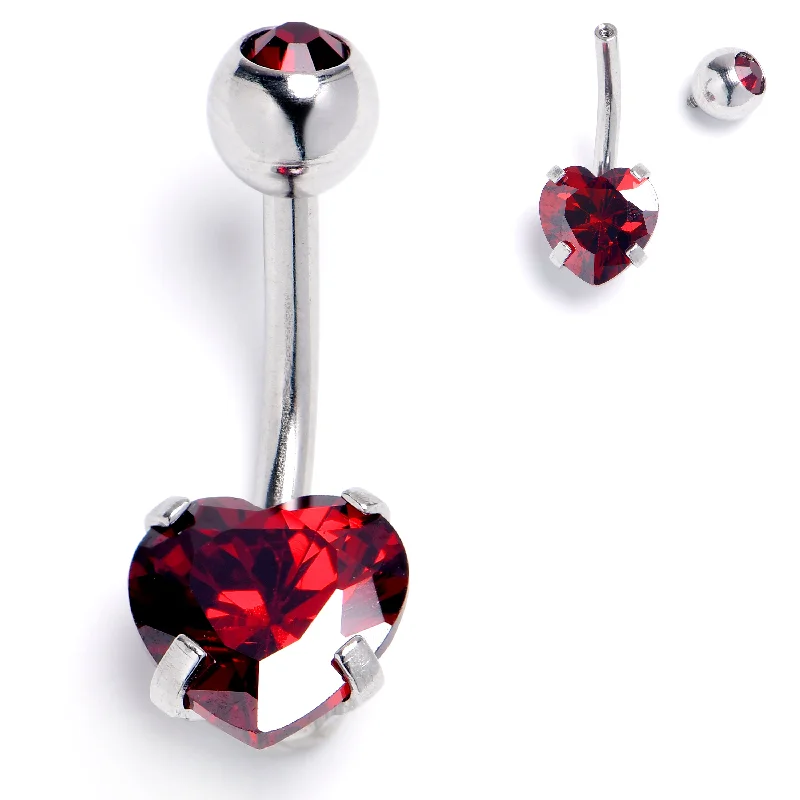 Stunning Belly Rings for Special Occasions -Red CZ Gem Heart Internally Threaded Belly Ring Stunning Belly Rings for Special Occasions -Red CZ Gem Heart Internally Threaded Belly Ring