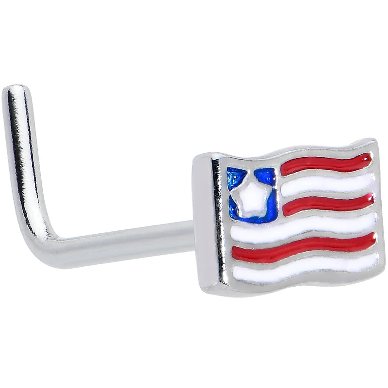 Nose Rings with Stunning Designs -20 Gauge 7mm Patriotic Flag L Shape Nose Ring