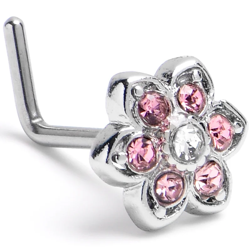 Nose Rings for Special Occasions -20 Gauge 7mm Pink Radiant Blossom Flower L Shape Nose Ring Nose Rings for Special Occasions -20 Gauge 7mm Pink Radiant Blossom Flower L Shape Nose Ring