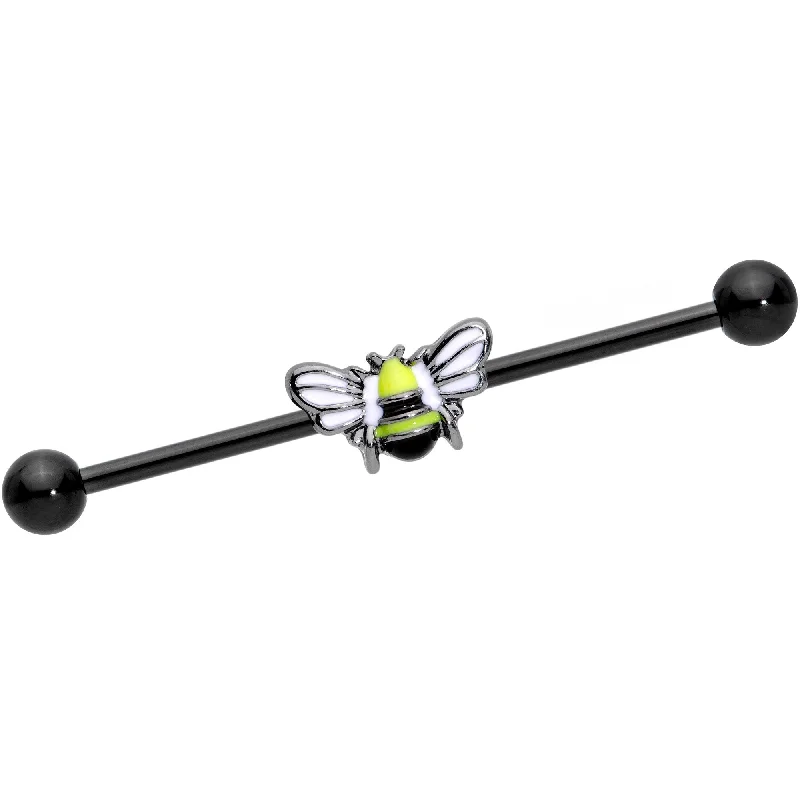 Women's Earrings – Elegant Designs for Every Personality--14 Gauge Black Blissful Bumblebee Industrial Barbell 38mm