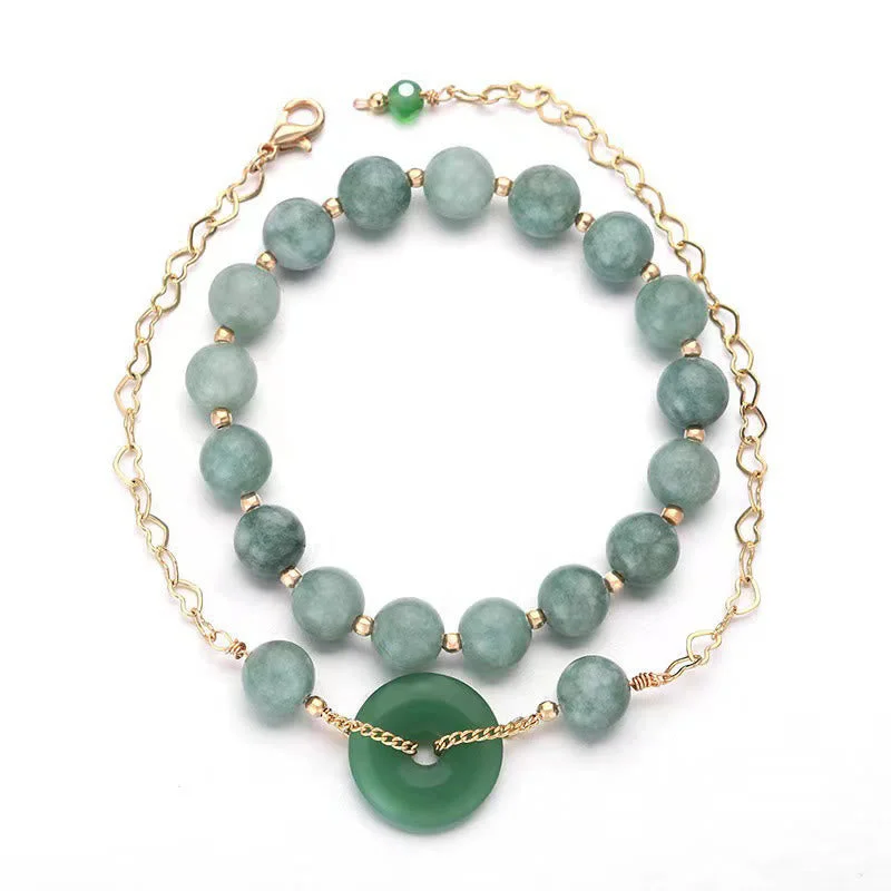 Beaded Bangles for Women with Textured Design-Buddha Stones 2Pcs Round Jade Peace Buckle Prosperity Luck Bracelet Beaded Bangles for Women with Textured Design-Buddha Stones 2Pcs Round Jade Peace Buckle Prosperity Luck Bracelet