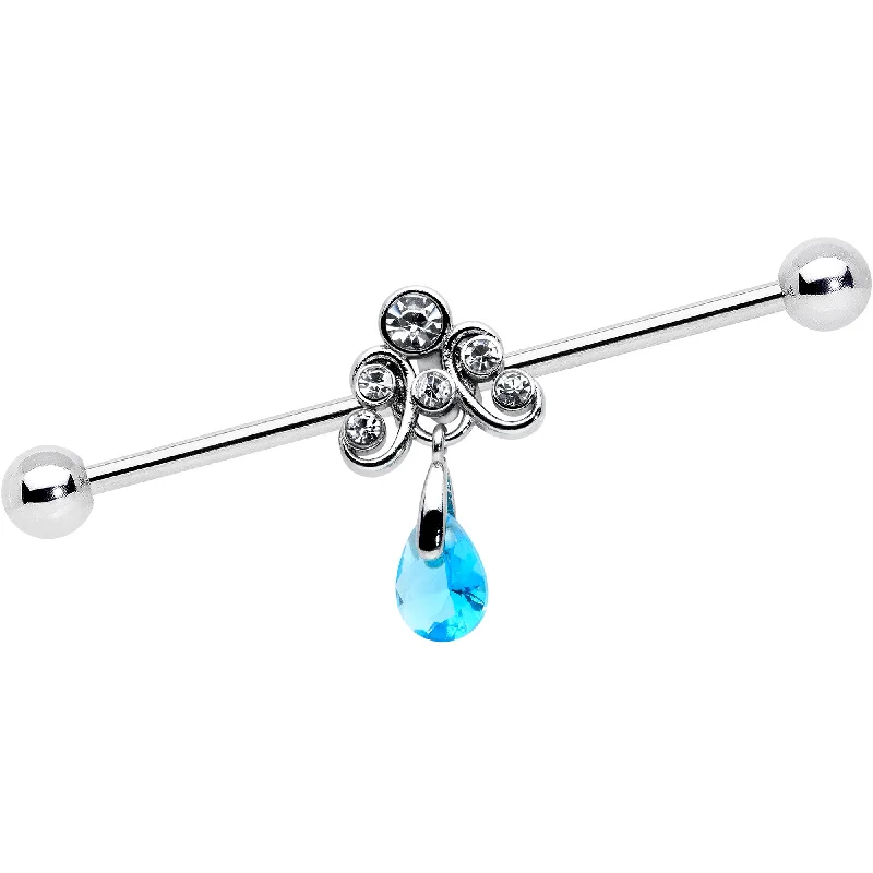 Women's Earrings – Elegant Designs for Every Personality--14 Gauge Blue Gem Scrolling Elegance Dangle Industrial Barbell 38mm Women's Earrings – Elegant Designs for Every Personality--14 Gauge Blue Gem Scrolling Elegance Dangle Industrial Barbell 38mm
