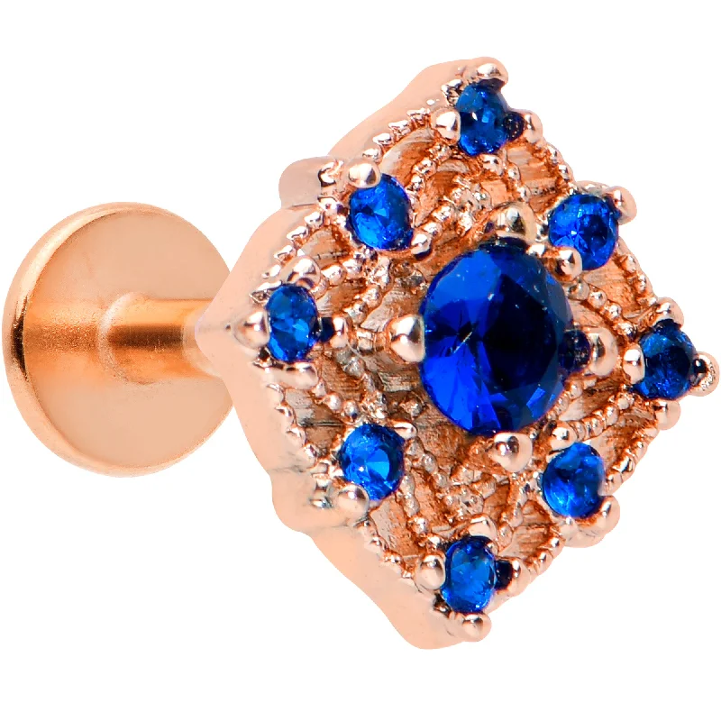 Comfortable and Beautiful Lip Rings16 Gauge 1/4 Blue Gem Rose Gold Tone Night Star Labret Monroe Tragus Comfortable and Beautiful Lip Rings16 Gauge 1/4 Blue Gem Rose Gold Tone Night Star Labret Monroe Tragus