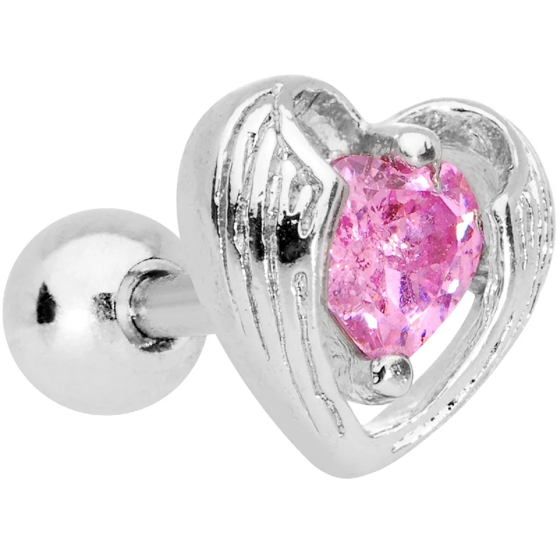 Women's Earrings – Elegant Designs for Every Personality--Pink CZ Gem Hugged Heart Cartilage Tragus Earring