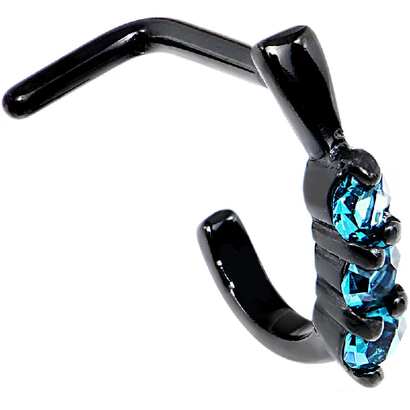 Vintage Nose Rings -18 Gauge Aqua Gem Black PVD Faux Hoop L Shaped Nose Ring