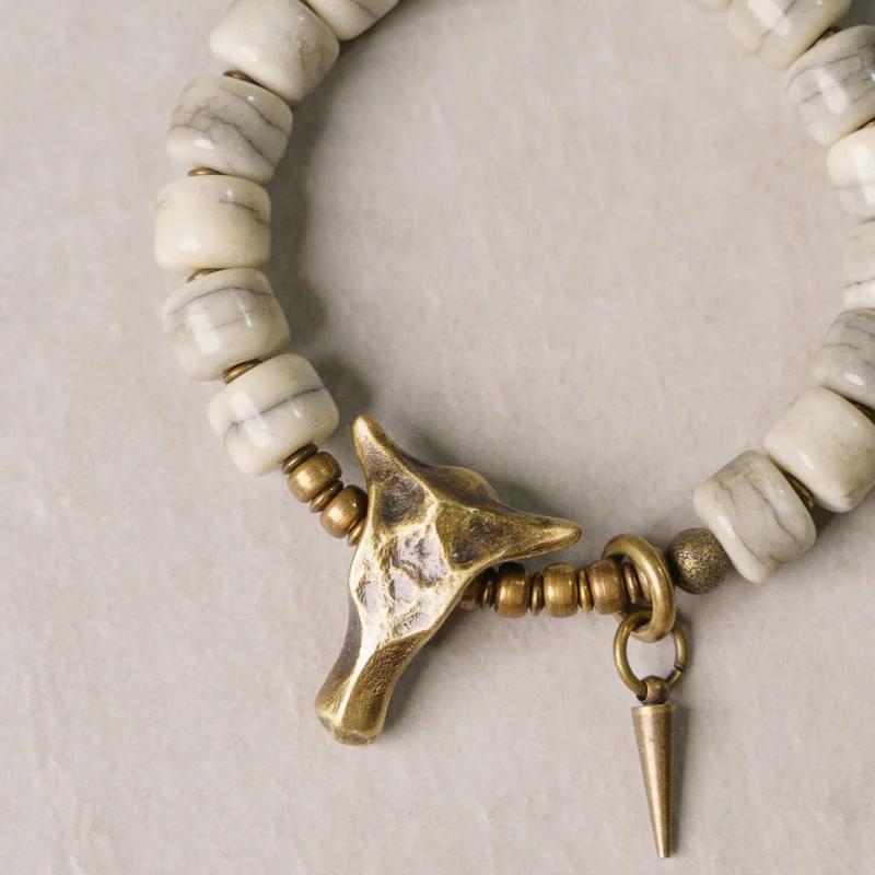 Customizable Bracelets for Men-Buddha Stones White Yak Bone Copper Yak Head Cone Pendant Balance Bracelet Customizable Bracelets for Men-Buddha Stones White Yak Bone Copper Yak Head Cone Pendant Balance Bracelet