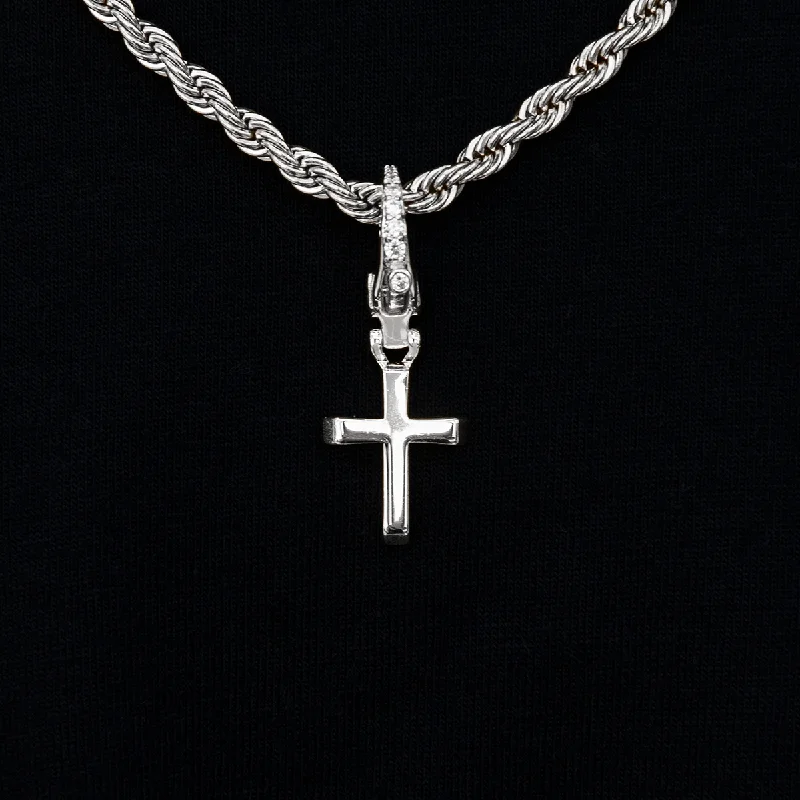 Exclusive Men's Necklaces & Pendants for the Modern Gentleman-Simple Cross Clip On Pendant in White Gold Exclusive Men's Necklaces & Pendants for the Modern Gentleman-Simple Cross Clip On Pendant in White Gold