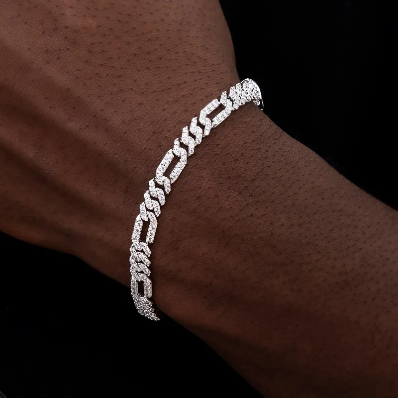 Bohemian Bracelets for Men-Diamond Figaro Bracelet in White Gold- 6mm