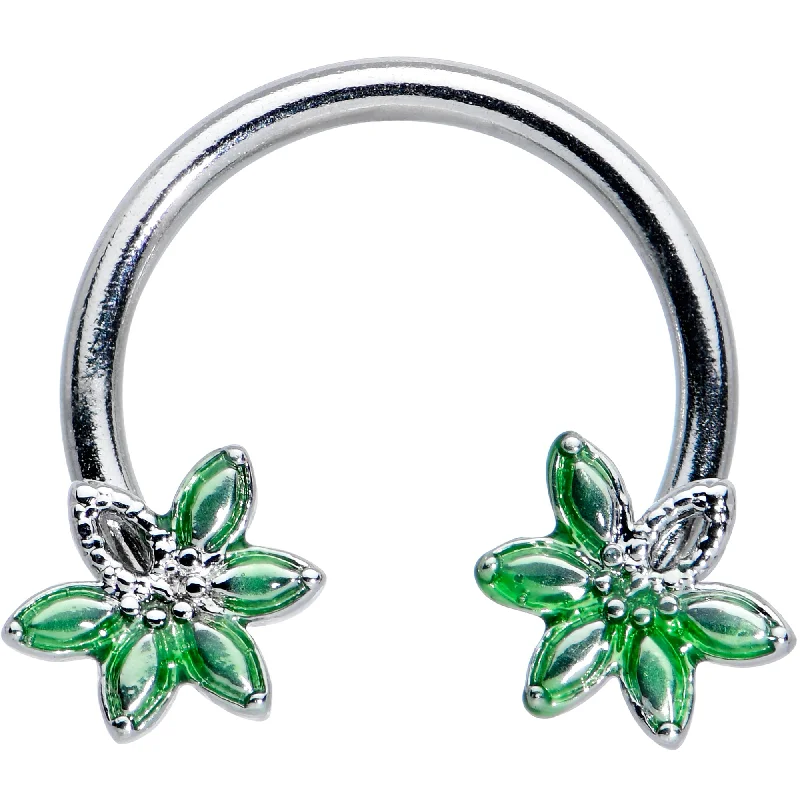 Stylish Lip Rings with Vintage Flair16 Gauge 3/8 Green Gem Texture Loopy Pot Leaf Horseshoe Curved Barbell