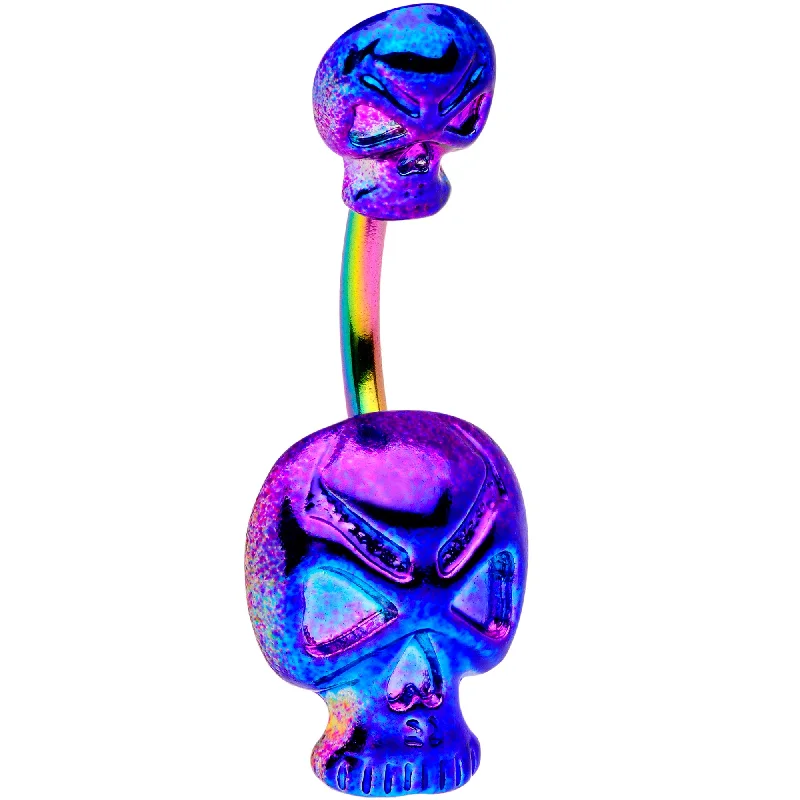 Comfortable Belly Rings for Everyday Use -Rainbow Scary Double Skull Halloween Double Mount Belly Ring Comfortable Belly Rings for Everyday Use -Rainbow Scary Double Skull Halloween Double Mount Belly Ring