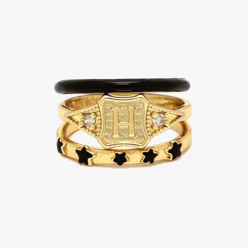 Chic Women's Rings for Fashion-Forward Looks-Hogwarts™ Ring Stack