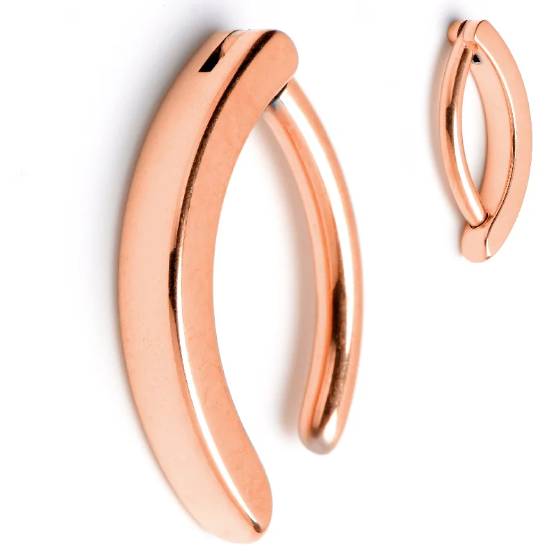 Stunning Belly Rings with Shiny Finish -14 Gauge 3/8 Rose Gold Tone ASTM F-136 Implant Grade Titanium Hinged Hoop Belly Ring Stunning Belly Rings with Shiny Finish -14 Gauge 3/8 Rose Gold Tone ASTM F-136 Implant Grade Titanium Hinged Hoop Belly Ring