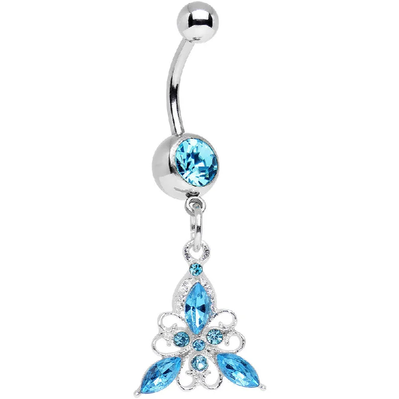 Sparkling Belly Rings for Unique Shine -Aqua Gem Thrilling Trillium Flower Dangle Belly Ring Sparkling Belly Rings for Unique Shine -Aqua Gem Thrilling Trillium Flower Dangle Belly Ring