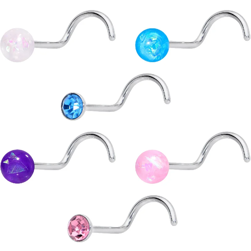 Nose Rings for Dressy Style -20 Gauge Nose Screw Gem Faux Opal Pack Pretty Nose Ring Set of 6 Nose Rings for Dressy Style -20 Gauge Nose Screw Gem Faux Opal Pack Pretty Nose Ring Set of 6