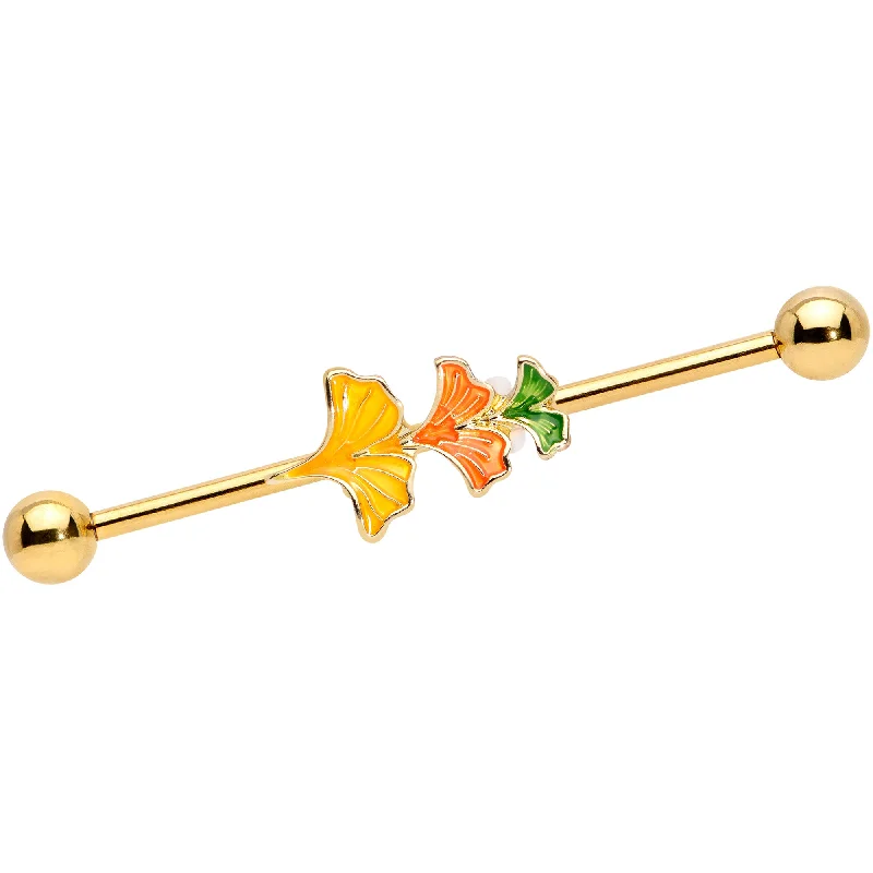 Women's Earrings – Elegant Designs for Every Personality--14 Gauge Gold Tone Autumn Leaves Fall Industrial Barbell 38mm Women's Earrings – Elegant Designs for Every Personality--14 Gauge Gold Tone Autumn Leaves Fall Industrial Barbell 38mm