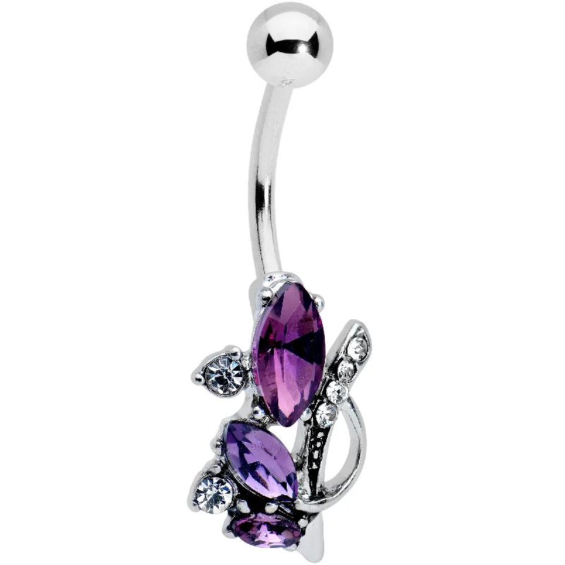 Trendy Belly Rings for Fashion-Loving Women -Clear Purple Gem Abstract Elegance Belly Ring Trendy Belly Rings for Fashion-Loving Women -Clear Purple Gem Abstract Elegance Belly Ring