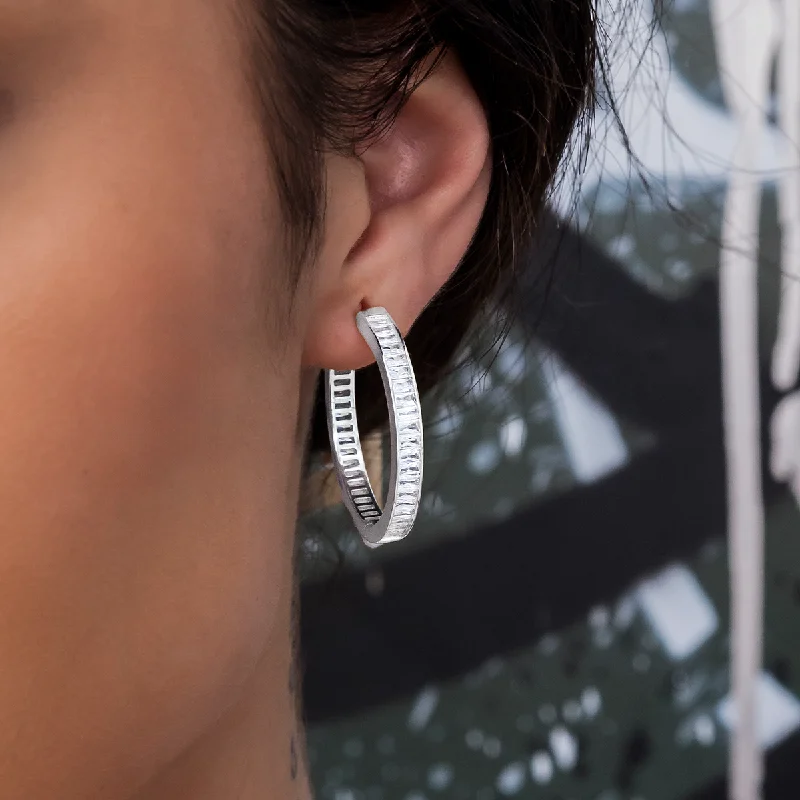 Women's Earrings – Elegant Designs for Every Personality--Baguette Hoop Stud Earrings in White Gold