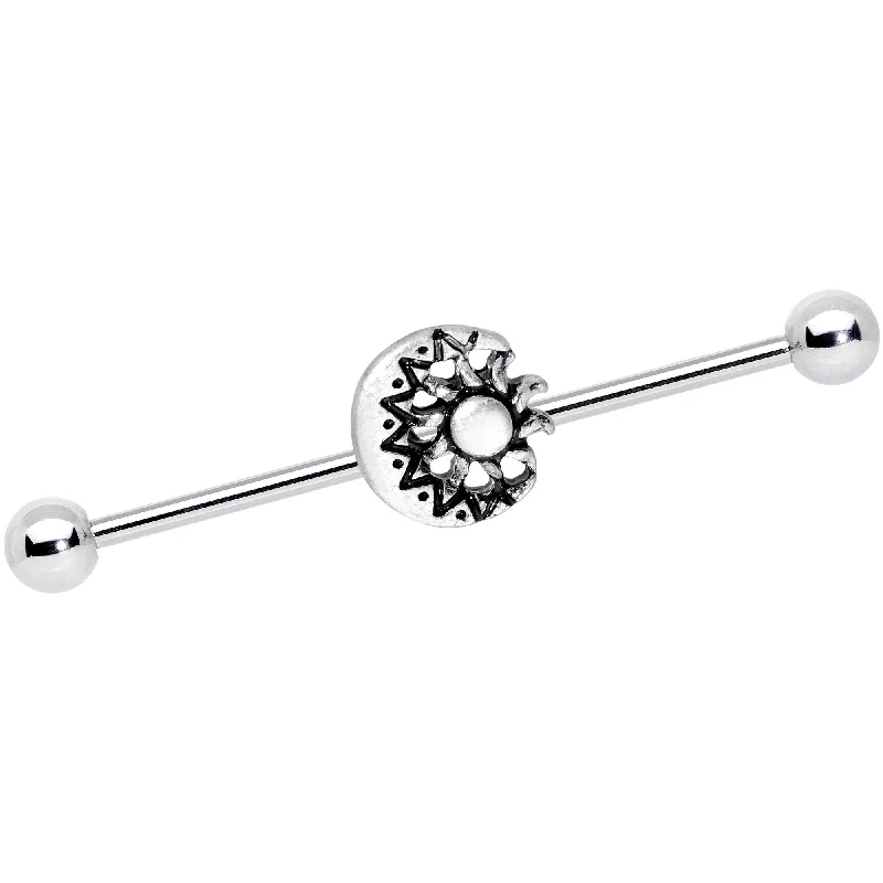 Women's Earrings – Elegant Designs for Every Personality--14 Gauge Crescent Moon with Star Dangle Industrial Barbell 38mm