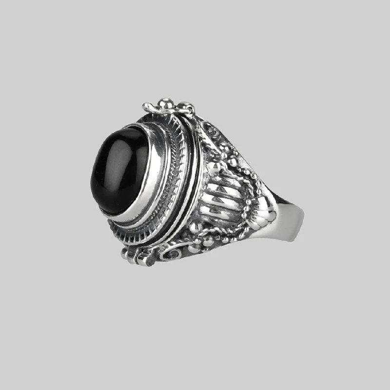 Chic Women's Rings for Fashion-Forward Looks-SAROS. Silver Poison Trinket Ring - Onyx