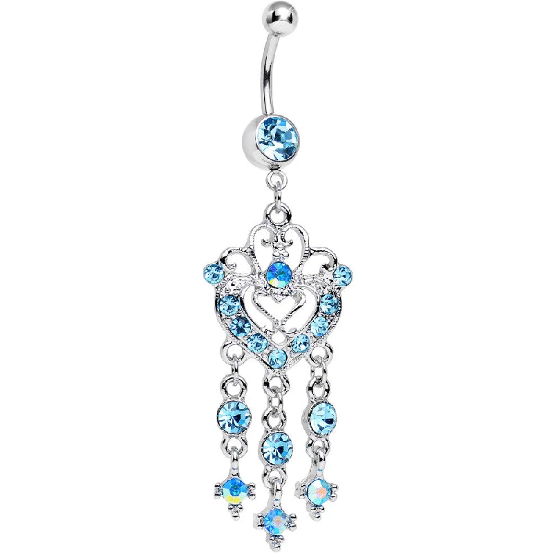 Unique Belly Rings with Stunning Accents -Aqua Gem Always Ardent in Love Heart Chandelier Belly Ring Unique Belly Rings with Stunning Accents -Aqua Gem Always Ardent in Love Heart Chandelier Belly Ring