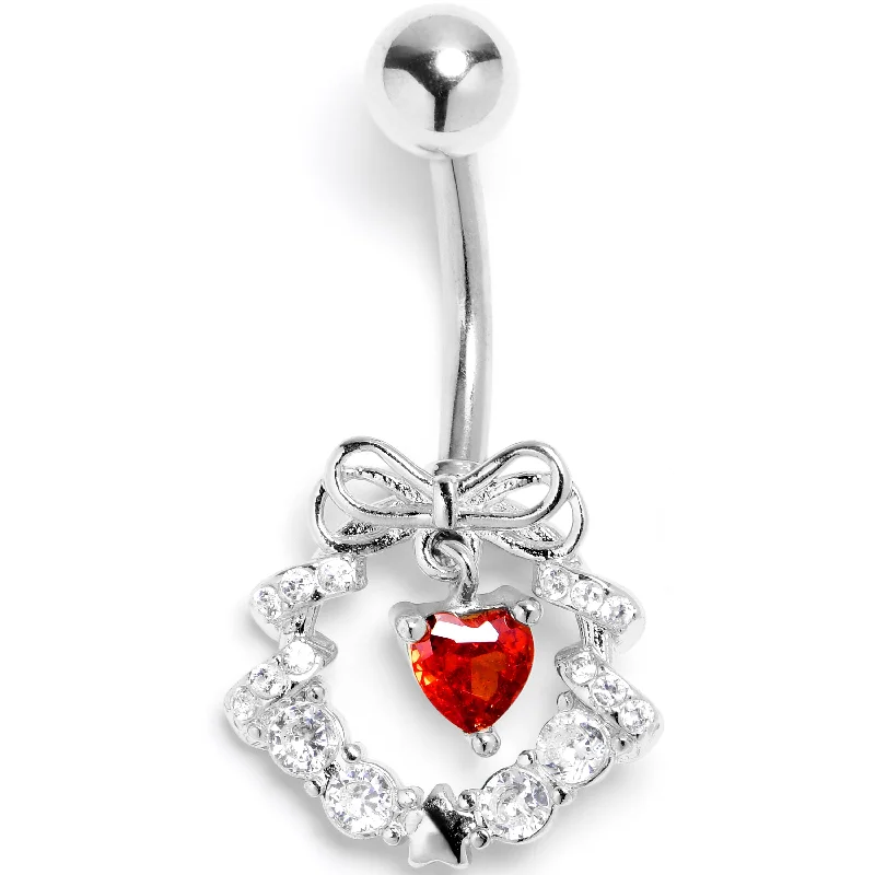Designer Belly Rings for Fashion-Forward Women -Clear Red CZ Gem Heart Wreath of Love Belly Ring Designer Belly Rings for Fashion-Forward Women -Clear Red CZ Gem Heart Wreath of Love Belly Ring