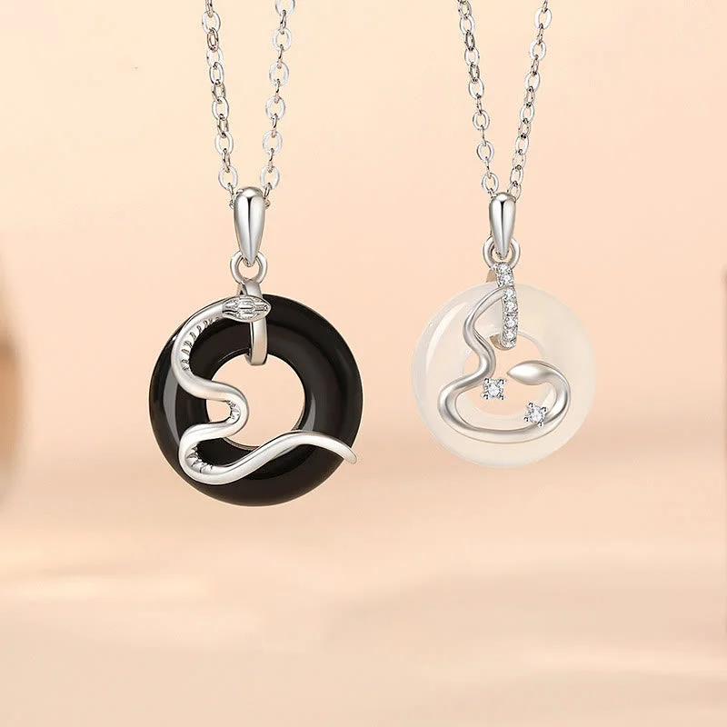 Shop Classic Women's Necklaces & Pendants with a Modern Twist-Buddha Stones 925 Sterling Silver Black Onyx Chalcedony Peace Buckle Year Of The Snake Luck Necklace Pendant Shop Classic Women's Necklaces & Pendants with a Modern Twist-Buddha Stones 925 Sterling Silver Black Onyx Chalcedony Peace Buckle Year Of The Snake Luck Necklace Pendant