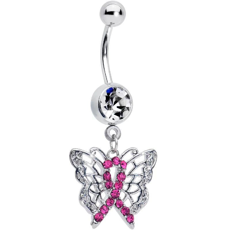 Trendy Belly Rings for Statement Fashion -Clear Pinkish Gem Beauty in Flight Butterfly Dangle Belly Ring Trendy Belly Rings for Statement Fashion -Clear Pinkish Gem Beauty in Flight Butterfly Dangle Belly Ring