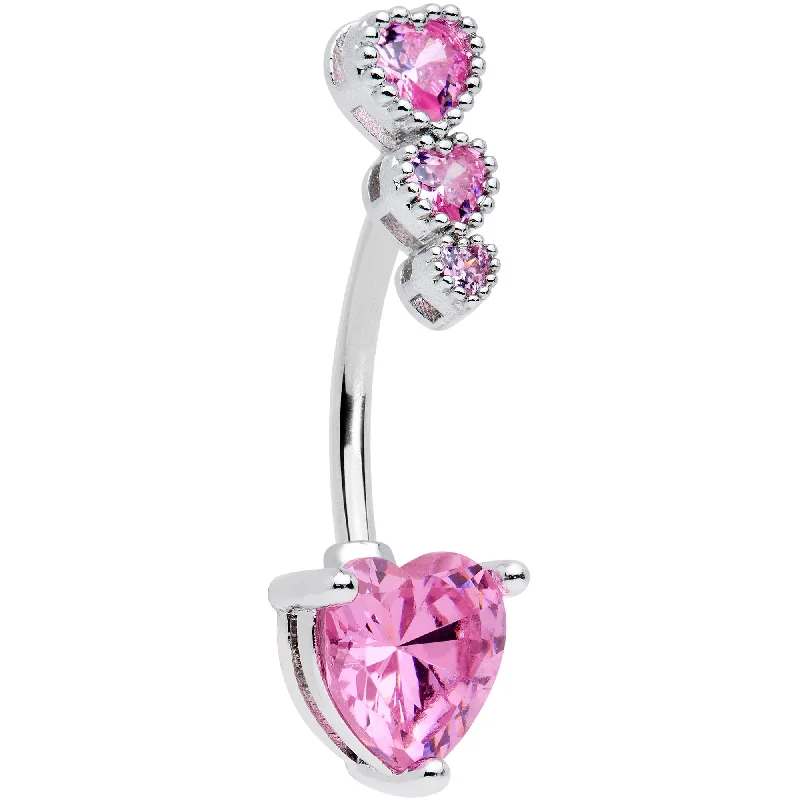 Comfortable Belly Rings for Sleek Looks -Pink CZ Gem Triple Heart Drop Heart Valentines Day Belly Ring Comfortable Belly Rings for Sleek Looks -Pink CZ Gem Triple Heart Drop Heart Valentines Day Belly Ring