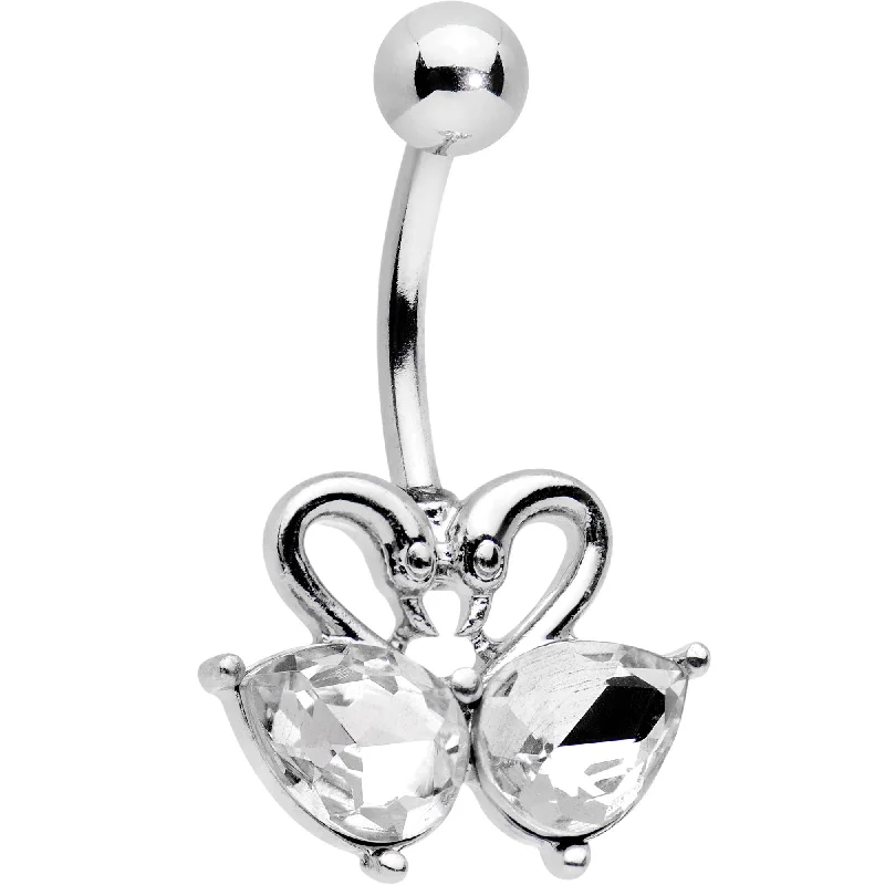 Unique Belly Rings with Bold Designs -Clear Gem Dual Swimming Swans Heart Belly Ring Unique Belly Rings with Bold Designs -Clear Gem Dual Swimming Swans Heart Belly Ring