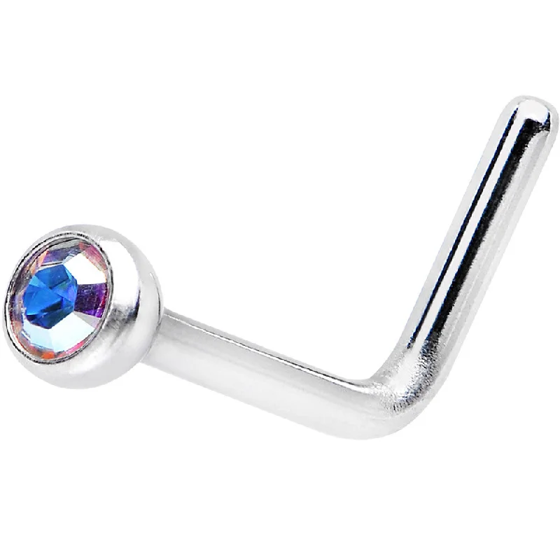 Stylish Nose Rings for Every Occasion -20 Gauge Aurora L-Shaped Nose Ring Created with Crystals Stylish Nose Rings for Every Occasion -20 Gauge Aurora L-Shaped Nose Ring Created with Crystals