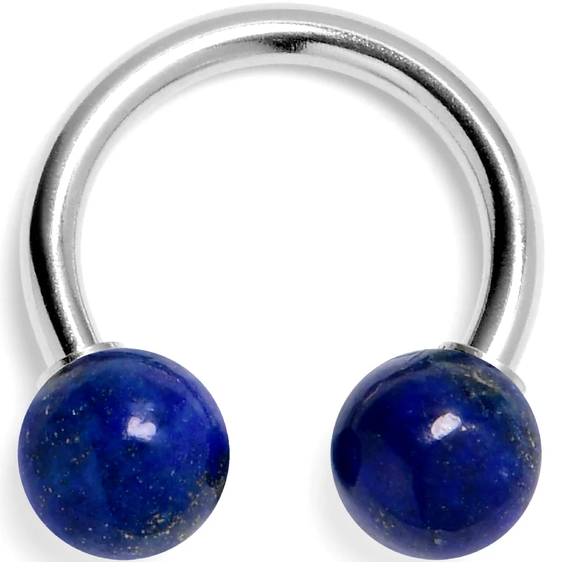 Lip Rings with Vintage Charm14 Gauge 3/8 Blue Lapis Natural Stone Horseshoe Circular Barbell