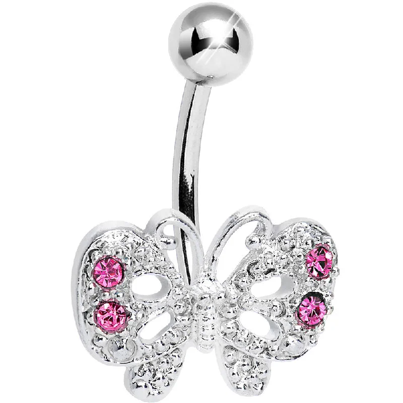 Designer Belly Rings for Fashion-Forward Women -Pink Gem Enchanting Butterfly Belly Ring Designer Belly Rings for Fashion-Forward Women -Pink Gem Enchanting Butterfly Belly Ring