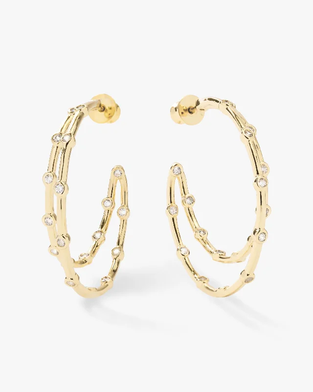 Women's Earrings – Elegant Designs for Every Personality--Big Ass Doubled Hoops 1.5" - Gold|White Diamondettes Women's Earrings – Elegant Designs for Every Personality--Big Ass Doubled Hoops 1.5" - Gold|White Diamondettes