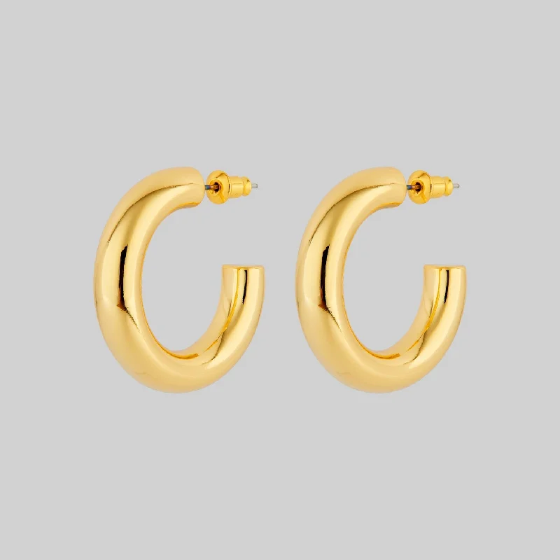 Women's Earrings – Elegant Designs for Every Personality--STELLA. Simple Medium Hoop Earrings - Gold