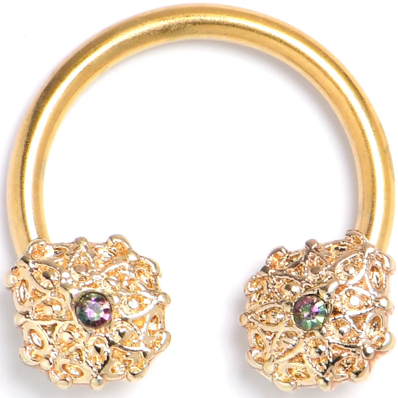 Women's Earrings – Elegant Designs for Every Personality--16 Gauge 3/8 Vitrail Gem Gold Tone Blossom Bloom Circular Barbell
