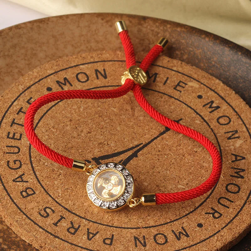 Women's Bangles with Opal Stones-Buddha Stones Copper Brass Feng Sheng Shui Qi Rotatable Windmill Red String Faith Braided Bracelet Women's Bangles with Opal Stones-Buddha Stones Copper Brass Feng Sheng Shui Qi Rotatable Windmill Red String Faith Braided Bracelet