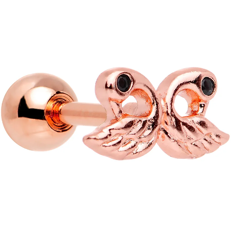 Women's Earrings – Elegant Designs for Every Personality--Rose Gold Plated Ruffled Feather Dual Swans Tragus Cartilage Earring Women's Earrings – Elegant Designs for Every Personality--Rose Gold Plated Ruffled Feather Dual Swans Tragus Cartilage Earring