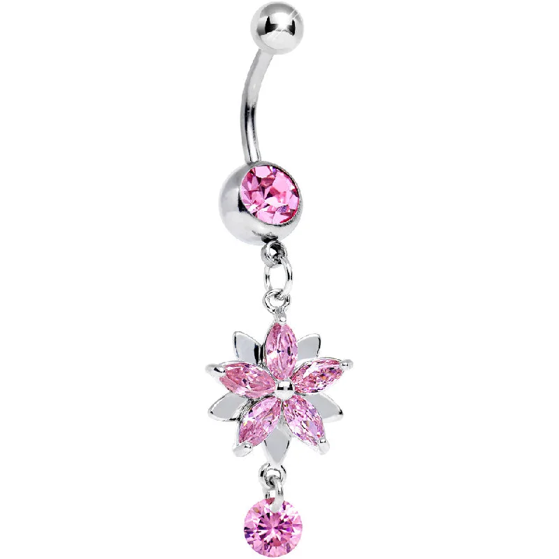 Beautiful Belly Rings for Trendy Women -Pink Gem Dimensional Flower Petal Dangle Belly Ring Beautiful Belly Rings for Trendy Women -Pink Gem Dimensional Flower Petal Dangle Belly Ring